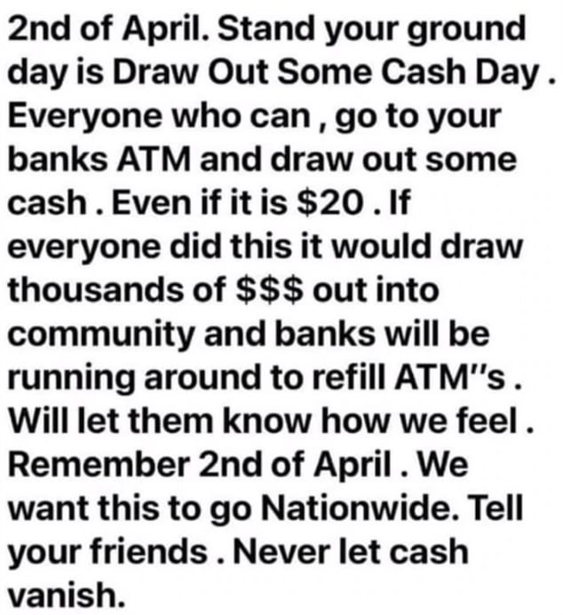One of the posts promoting Cash Giveaway Day to protest the move away from cash.