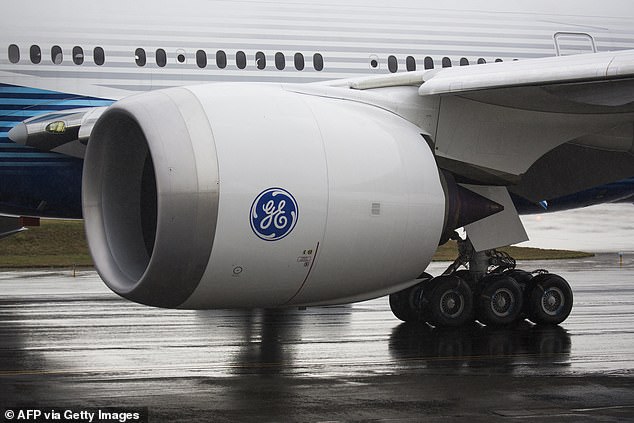 A General Electric GE9X engine is displayed on a Boeing 777X aircraft as it taxis for the first flight, which had to be rescheduled due to weather, at Paine Field in Everett, Washington, on January 24, 2020. U.S. conglomerate General Electric co-founder more than 130 years ago by Thomas Edison, opens a new chapter in its history on April 2, 2024: its spin-off into three independent entities, to allow them to focus on their very disparate core businesses.