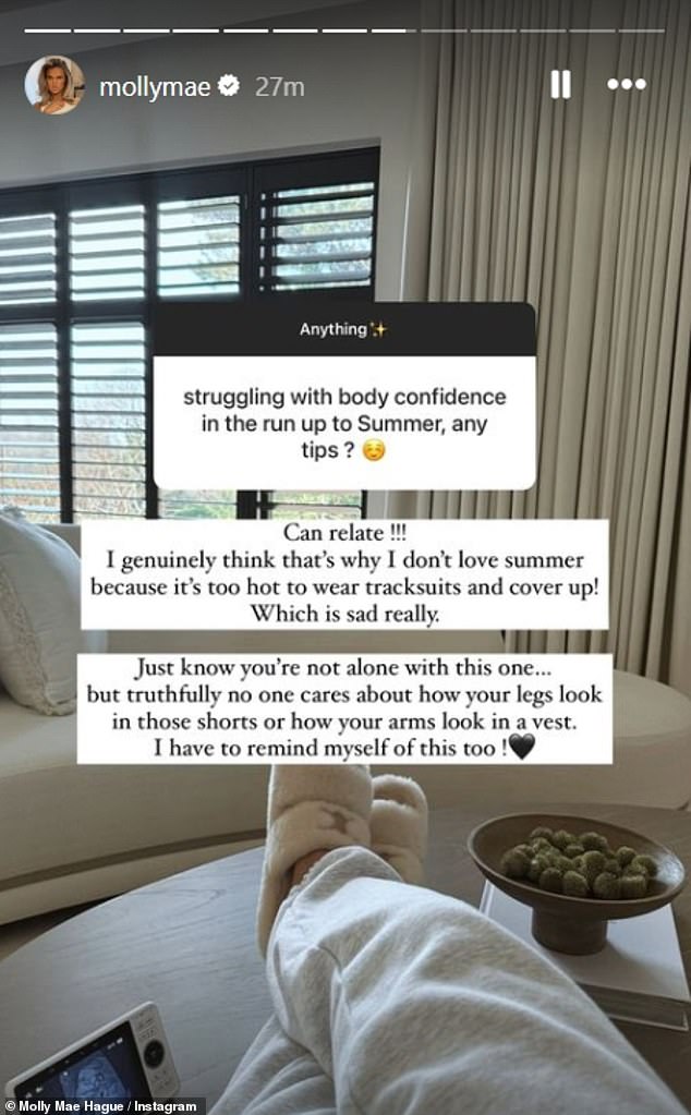 In a candid Q&A on Instagram on Tuesday, the Love Island star, 24, said she could relate to a follower who told her she was struggling with her body confidence.