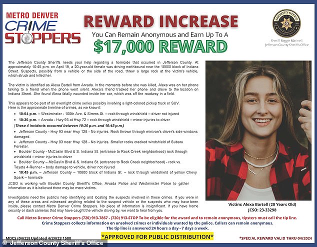Police offer $17,000 reward for Bartell's killers