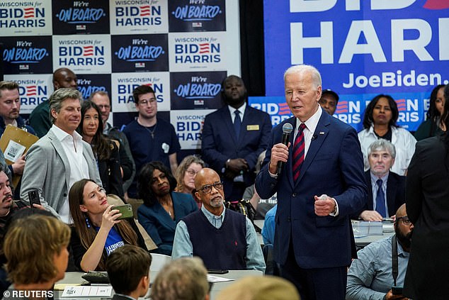 Biden speaking during a visit to Milwaukee on March 13, 2024. He will return to the state next Monday, April 8.