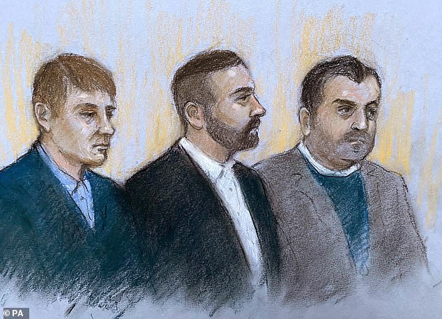 Michael Jones (pictured, left), 38, Frederick Does (formerly Sines) (center), 35, and Bora Guccuk (right), 40, have pleaded not guilty to charges related to the theft of the toilet, which was taken in September.  2019 while part of an art installation titled 'America'