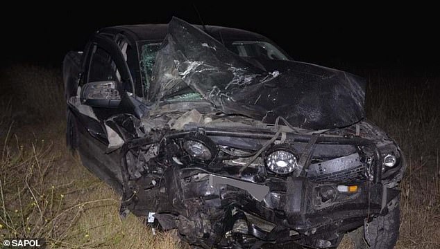 His black Ford sedan (pictured) allegedly crashed at the intersection of Riddoch Highway and Three Mile Lane.