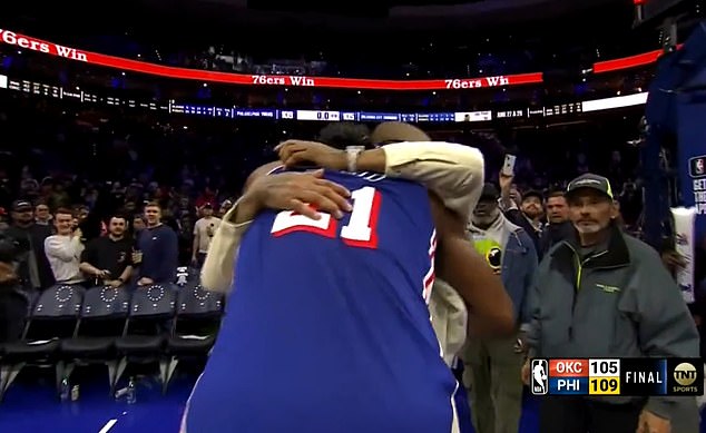 Philadelphia icons past and present shared a warm moment after their victory.