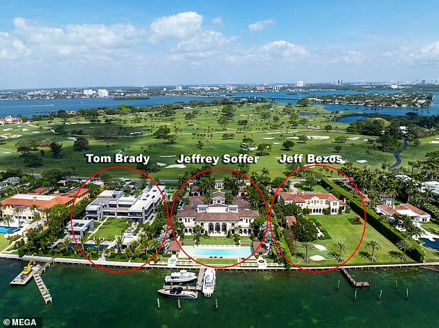 Next door to extravagant mansions owned by real estate developer Jeff Soffer and NFL legend Tom Brady, Bezos' new home spans a spacious 12,135 square feet.