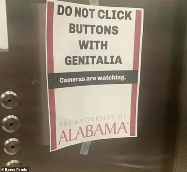 How many times has this happened? Meanwhile, a bizarre request from the University of Alabama asked students not to use their genitals to press elevator buttons.
