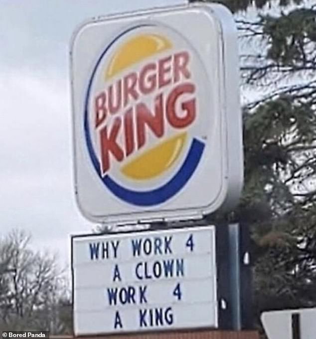Shots fired!  This hilarious poster outside an American Burger King was clearly aimed at another well-known burger restaurant.
