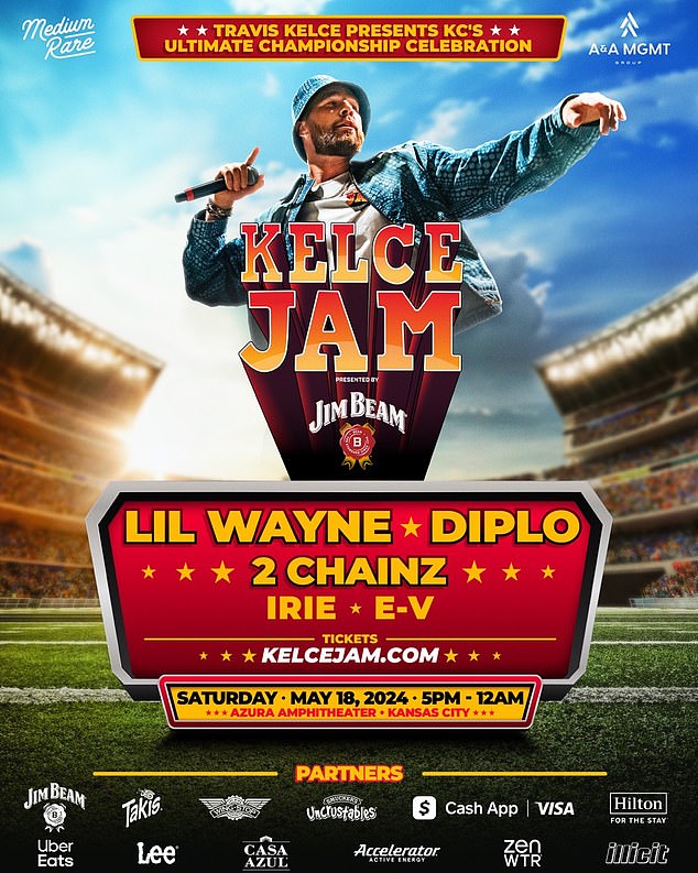 He also announced the second annual Kelce Jam music festival for May 18 in Kansas City.