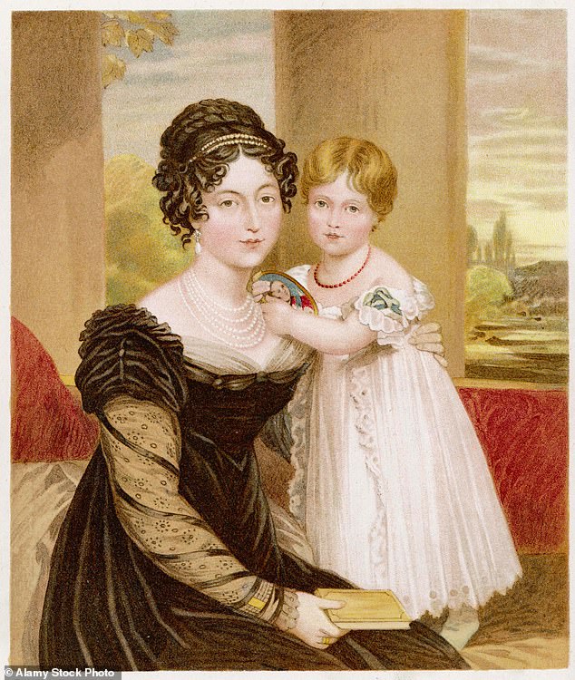 Victoria at two years old, with her mother, the Duchess of Kent, in a portrait dated 1821.