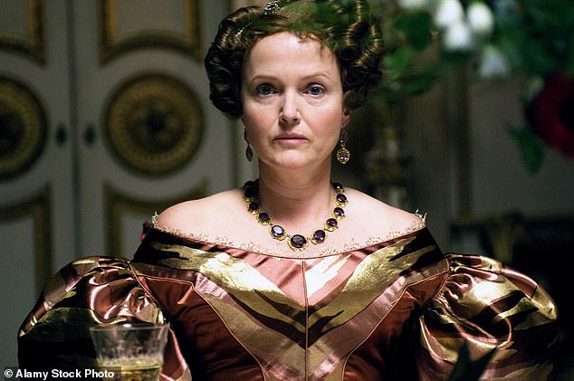 Miranda Richardson as Queen Victoria's mother, Victoria, the German-born Duchess of Kent. One of the young queen's first acts upon her accession to the throne was to remove her bed from her mother's bedroom.