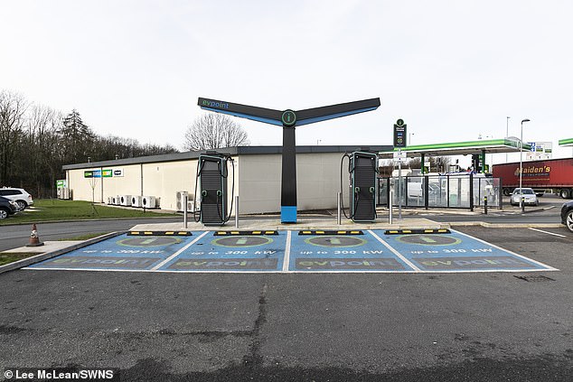 An electric vehicle charging bay appears empty in Morley, Leeds, West Yorkshire