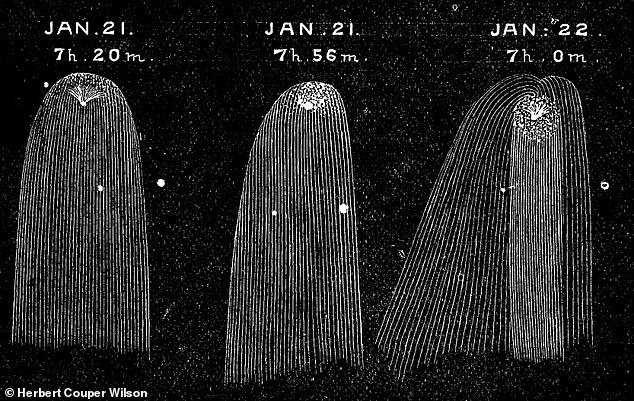 Sketches of comet 12P/Pons-Brooks from January 21 and 22, 1884 during one of its rare periods of visibility