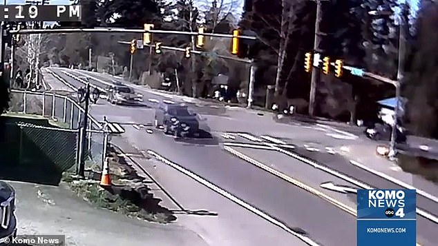 Surveillance footage shows Jones, 18, traveling at breakneck speed in his 2015 Audi A4 before plowing through the SUV at an intersection in a Seattle suburb on March 19.