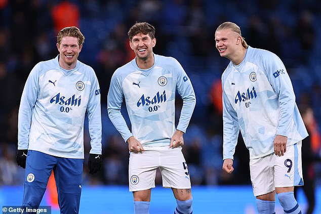 Substitutes Kevin De Bruyne, John Stones and Haaland smiled in the warm-up at the Etihad.