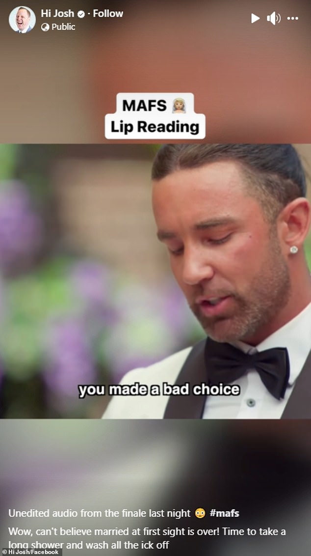 Comedian Hi Josh shared a video on Facebook on Tuesday in which he is seen doubling over Jack and Tori's vows with a 'lip read' of what they 'really' said in their most heartfelt moment.