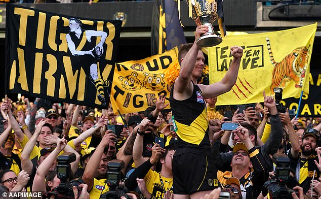 The key forward spent his entire career at Richmond, winning three premierships (pictured in 2019).