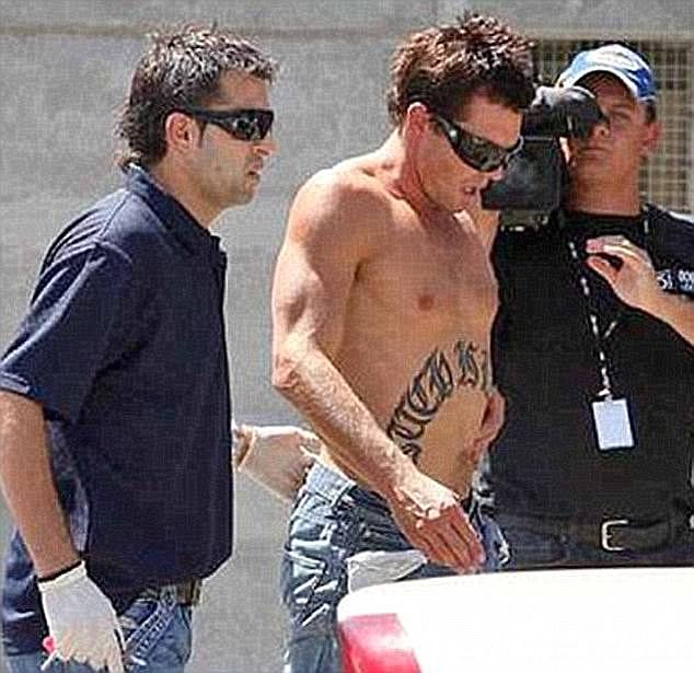 Football great Ben Cousins ​​(pictured being arrested in 2007 for alleged drug possession) suffered a cocaine overdose in Los Angeles while he was supposed to be attending rehab.