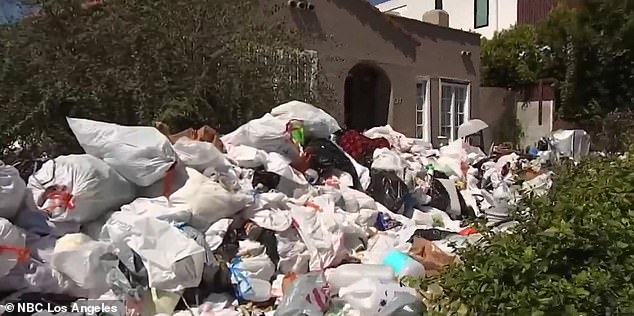 The large property on manicured Martel Avenue, where homes are advertised for around $2 million, has been gobbled up by plastic garbage bags.