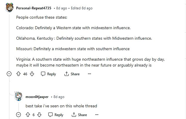 Some went to the trouble of resolving disputes over states that seemed divided between two regions, including Missouri.