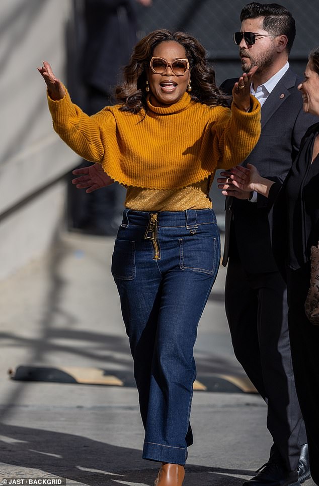 Weight-loss drugs have swept the country in recent years, acquiring a legion of celebrity fans, including Oprah and Elon Musk.  Pictured: Oprah showing off his slimmed down figure last month.