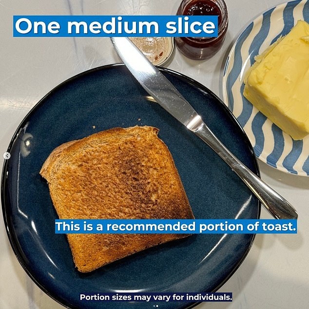A slice of whole wheat bread has about 35g (120 calories) and this is the recommended amount of bread per serving according to Bupa.