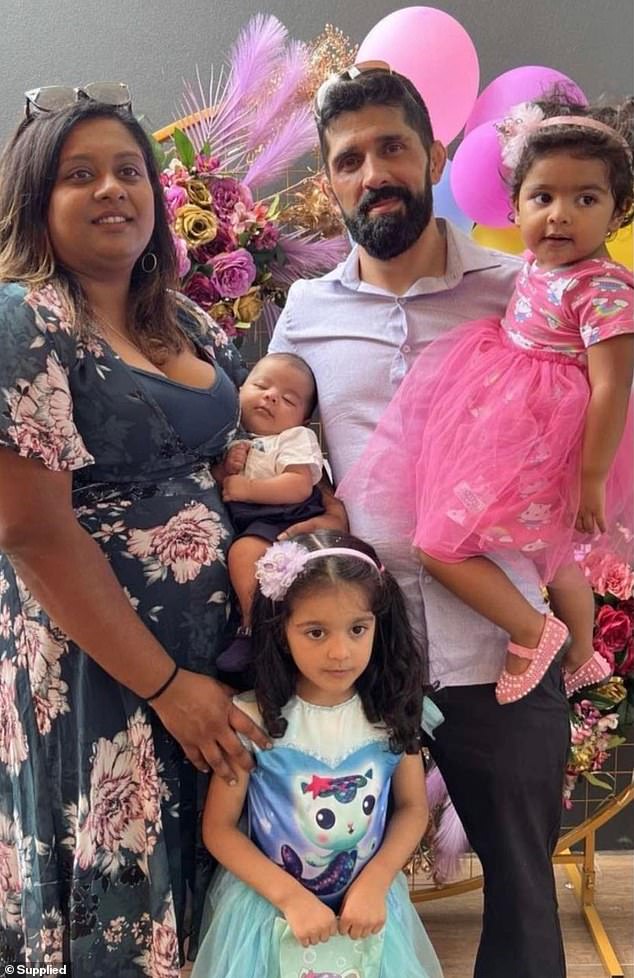 Shaleen Kumar is seen with her partner and three children.  She said she will never send her children to daycare again.