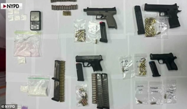 The NYPD's 52nd Precinct shared a photo of the seized belongings, including weapons, ammunition and drugs.