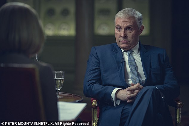 The drama, starring Gillian Anderson, Billie Piper and Rufus Sewell (pictured), delves into the royal's car crash.  Newsnight interview about her relationship with pedophile Jeffery Epstein.