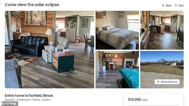 Some users spend huge sums of money on suitable accommodation. This accommodation in Fairfield, Illinois, which has already been booked for the eclipse, will cost $11,412 for a single night when all rates are added up.