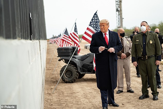 President Donald J. Trump visits mile 450 of the new border wall near the Texas-Mexico border.