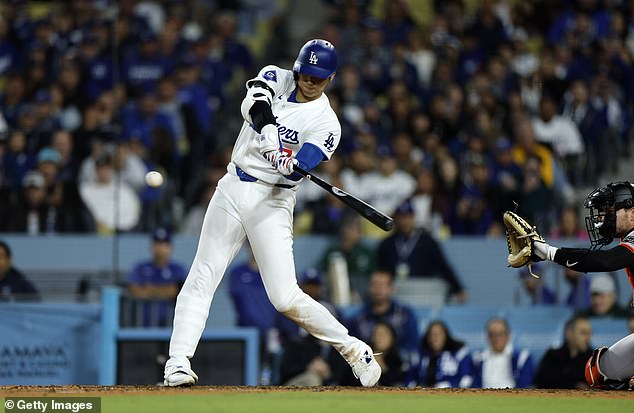 Ohtani finally managed to score for the Dodgers in their win over the Giants on Wednesday night.