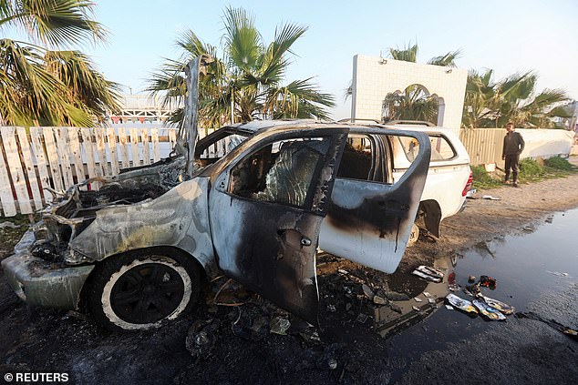A vehicle where World Central Kitchen workers were attacked in Gaza