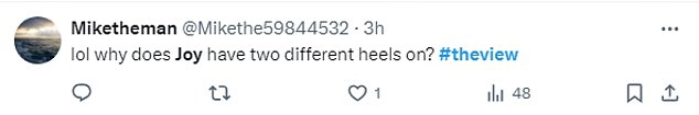 Writing on X, formerly known as Twitter, one person asked why Joy had 'different heels'.