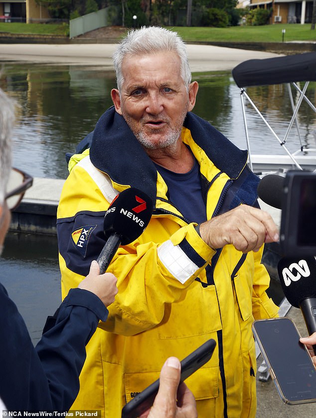 Crossley (pictured) rescued a 34-year-old man still on board the drifting tinnie before towing the boat 50 meters to South Stradbroke Island.