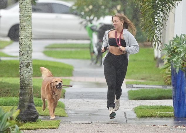 Eden was seen jogging at one point during the hike as she apparently got caught in a heavy downpour during the hike.