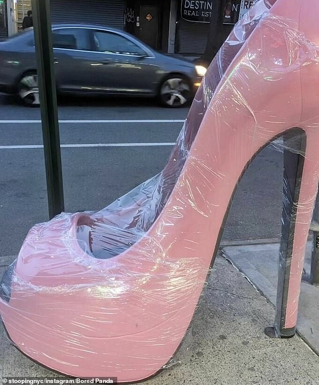 This boot was not made for walking!  Another passerby spotted a giant pink heel that would be the perfect decoration in any Barbie-inspired home.
