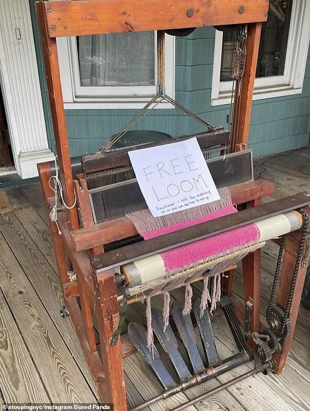 A hot find: Another collector's item was found in Brooklyn: a functional loom with a slightly broken wheel.  A loom is used to make cloth by weaving yarn or yarn.