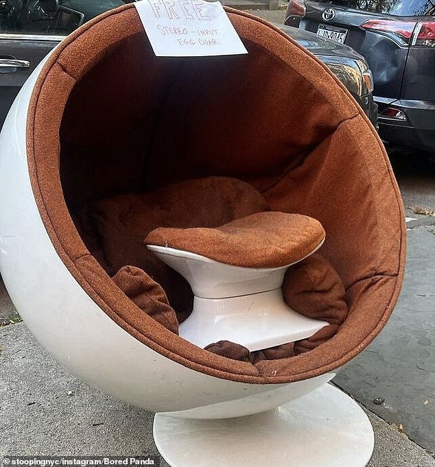 Music for my eyes!  This orange egg-shaped chair and matching footstool with a built-in stereo were also up for grabs.