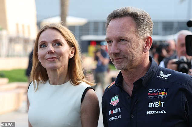 Horner's wife Geri Halliwell (left) has continued to support him following the 'sex texts' scandal.
