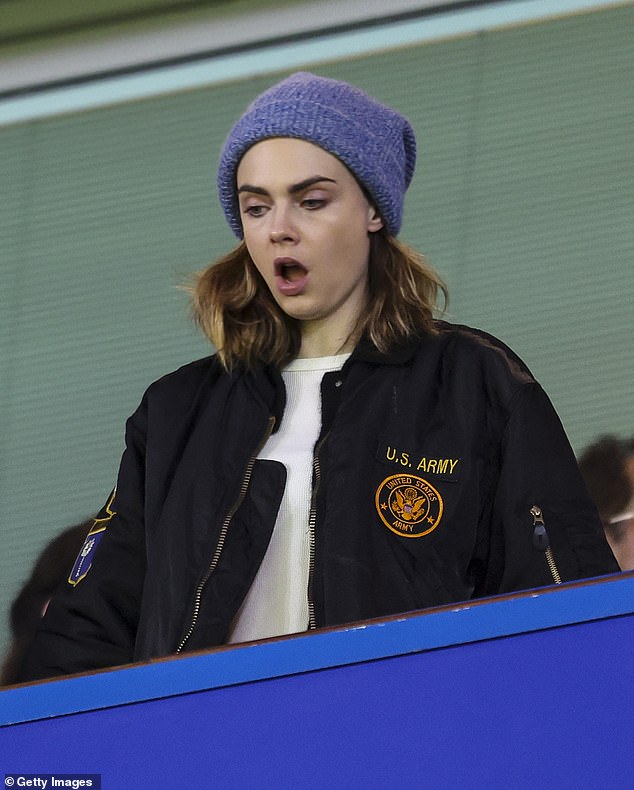 The British star spent the first half of the match in the owners' box, before enjoying the second half in a £4,000 seat on the bench.