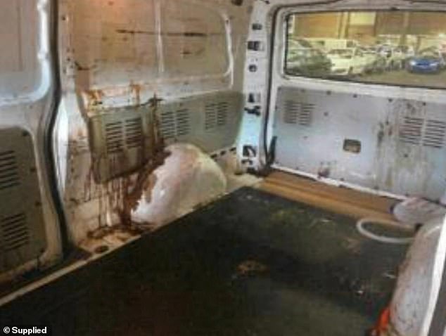 The bloody van in which the woman's friend was allegedly trampled before cutting off her fingers