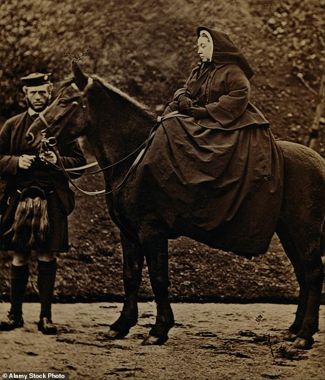 Queen Victoria on 'Fyvie' with John Brown at Balmoral. Victoria became dependent on opium after Brown's death.