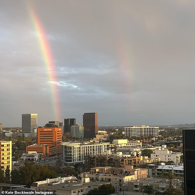 As part of her IG slideshow, the mother of one included a photo of a stunning rainbow that she could see from her hospital room.