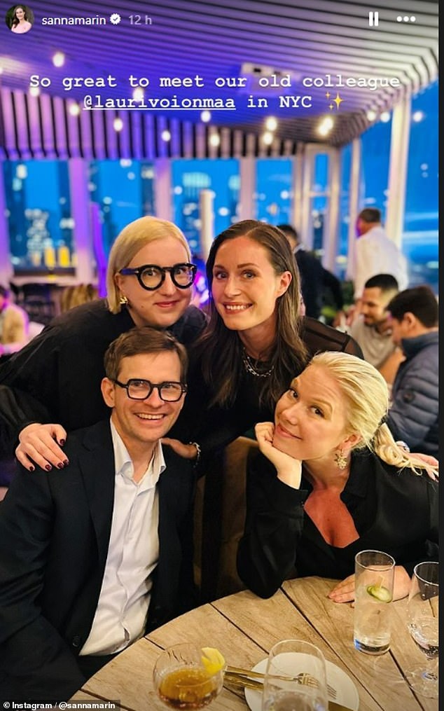 Her last image of the day showed the politician and her friends in costume as they met up with a former colleague for dinner at a New York restaurant.