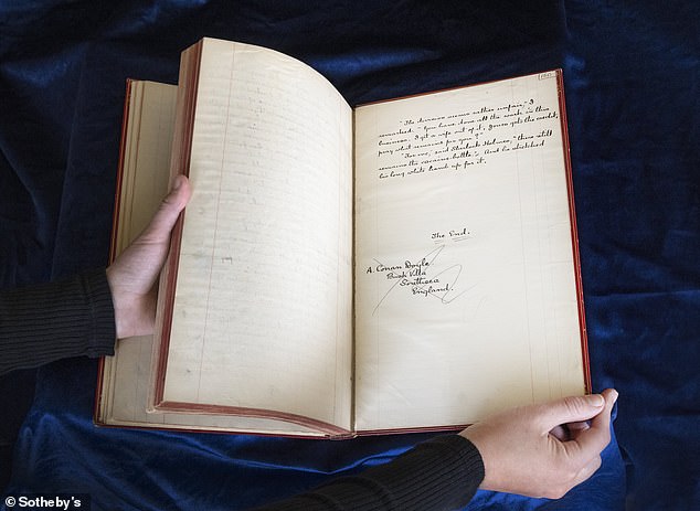 The manuscript was signed twice by Conan Doyle.  Above: the final page with the author's signature.