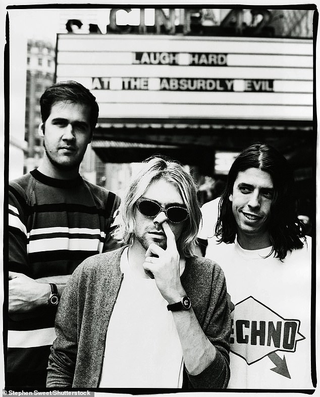 Krist Novoselic, Kurt Cobain and Dave Grohl of Nirvana photographed in 1993