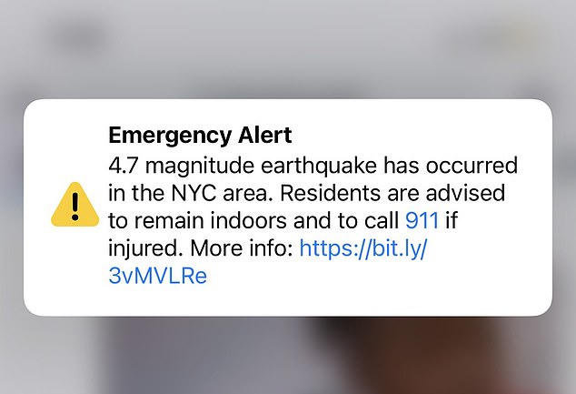 An emergency alert came shortly after 11 a.m. EST, about 40 minutes after the earthquake struck New Jersey.