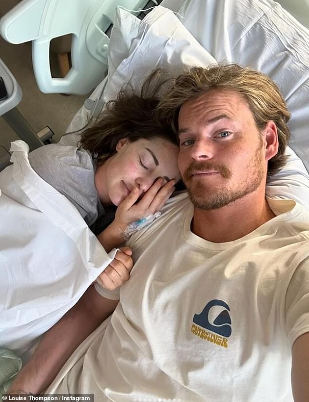 She was forced to cancel her Mother's Day plans due to her recovery, but still managed to spend time with her son Leo (pictured with fiancé Ryan Libbey).