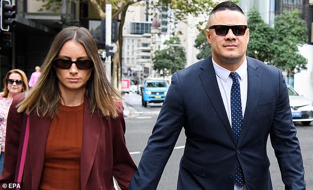 Hayne, 36, has always maintained his innocence, insisting the sexual encounter was consensual (pictured, with wife Amellia Bonnici).