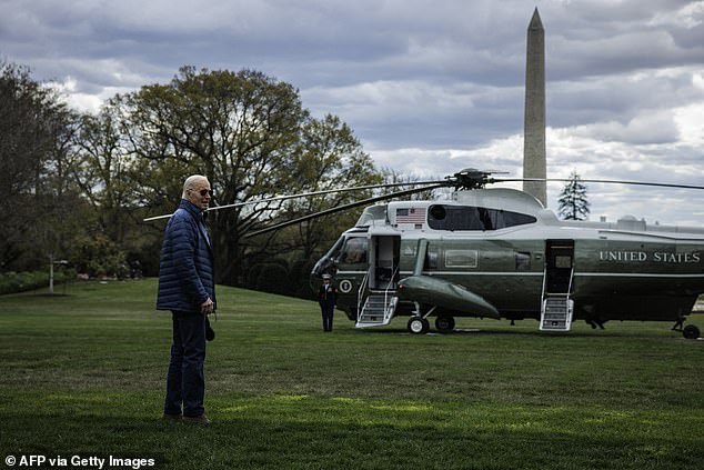 President Biden walks toward Marine One on the South Lawn of the White House
